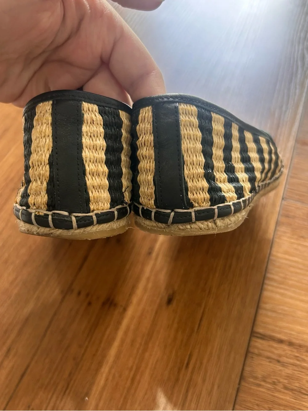 Loeffler Randall Black and Natural Striped Espadrille Flats size 7.5